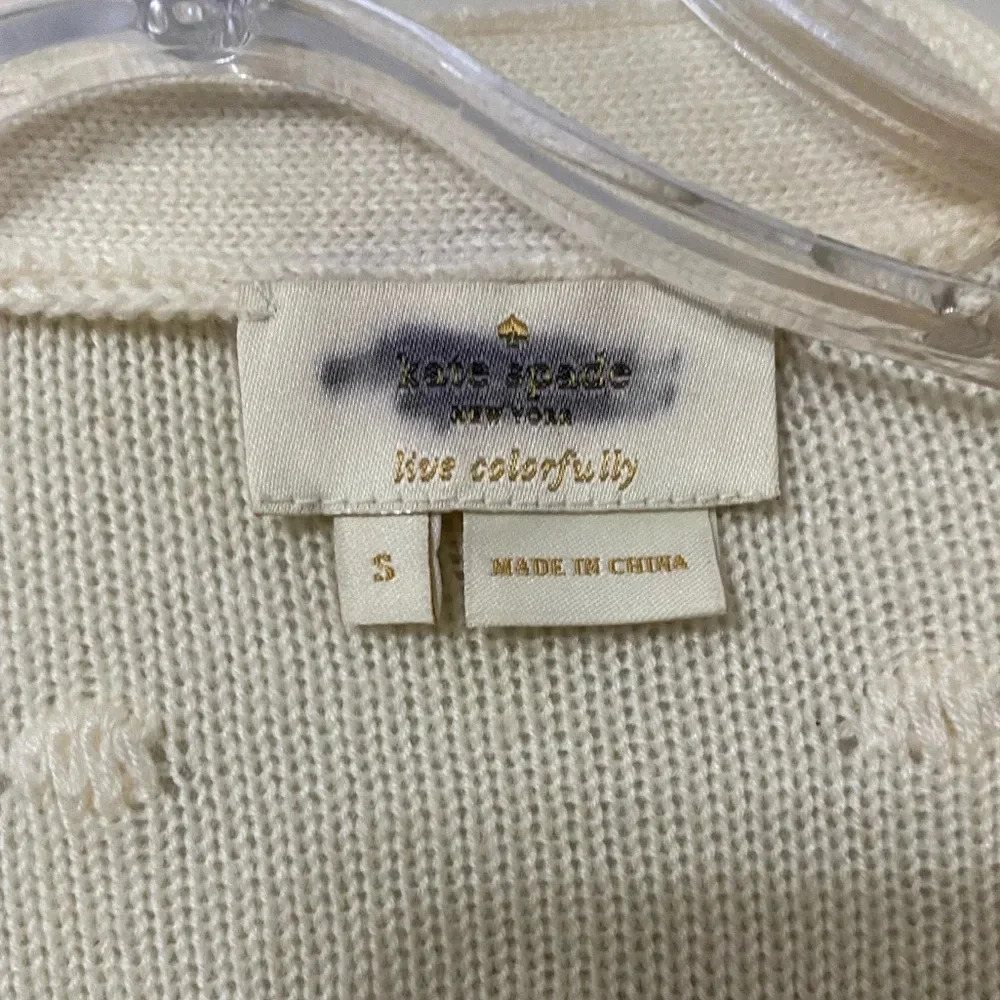 Kate Spade Cream Beige Ruffle Pom Gold Button Sweater Cardigan - Picture 4 of 7